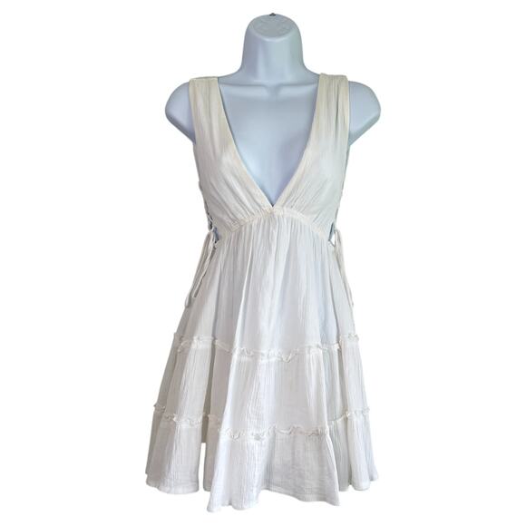 Princess Polly Womens Babydoll Tiered Side Tie Mini Dress White Size 2 Going Out - Picture 1 of 6
